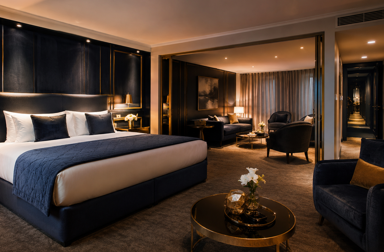 Executive King Room at Szerencse with workspace, soft lighting and premium linens